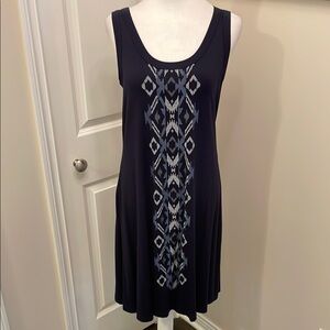 Karen Kane Navy Blue Midi Dress, Geometric Pattern, sleeveless, scoop neck NNT
